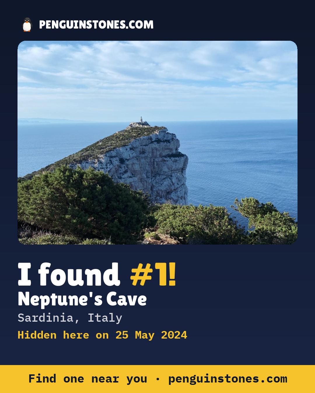 Obrázok s nápisom „I found #1“: fotka kameňa, kde je a ako ďaleko docestoval
