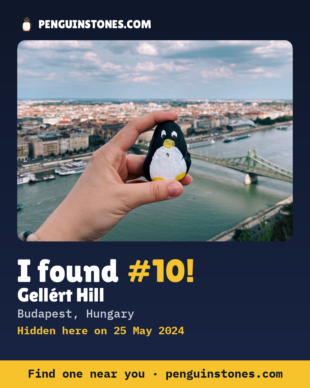 Obrázok s nápisom „I found #10“: fotka kameňa, kde je a ako ďaleko docestoval