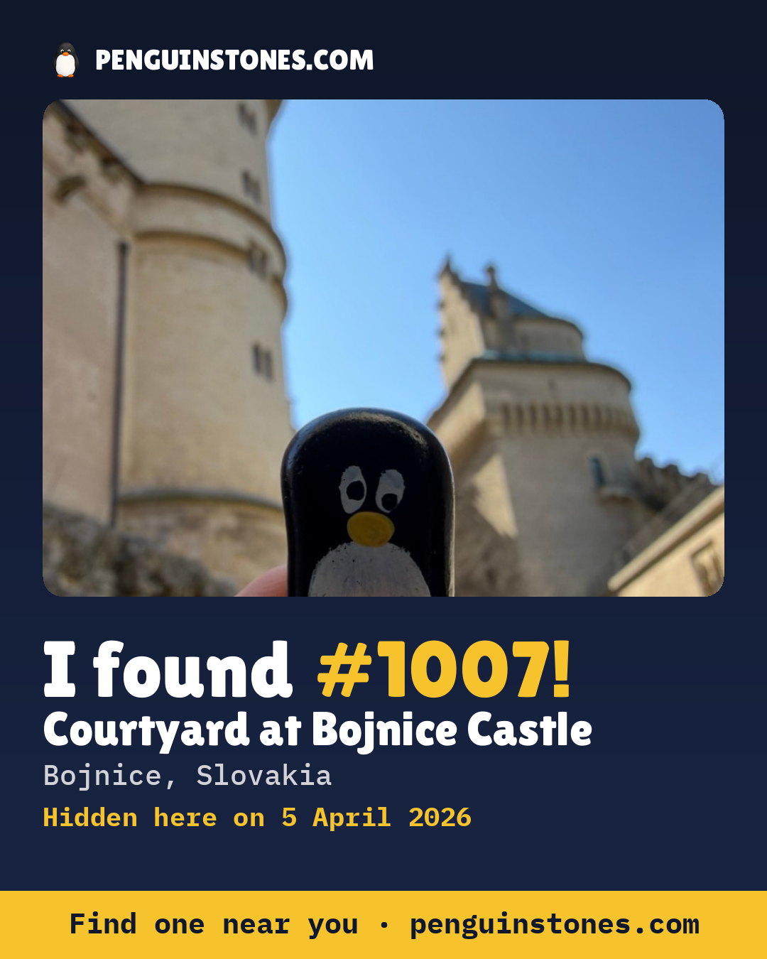 Obrázok s nápisom „I found #1007“: fotka kameňa, kde je a ako ďaleko docestoval