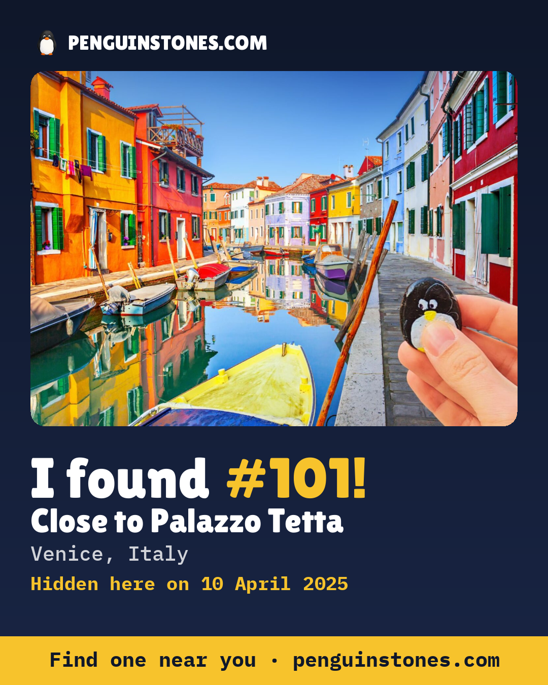 Obrázok s nápisom „I found #101“: fotka kameňa, kde je a ako ďaleko docestoval