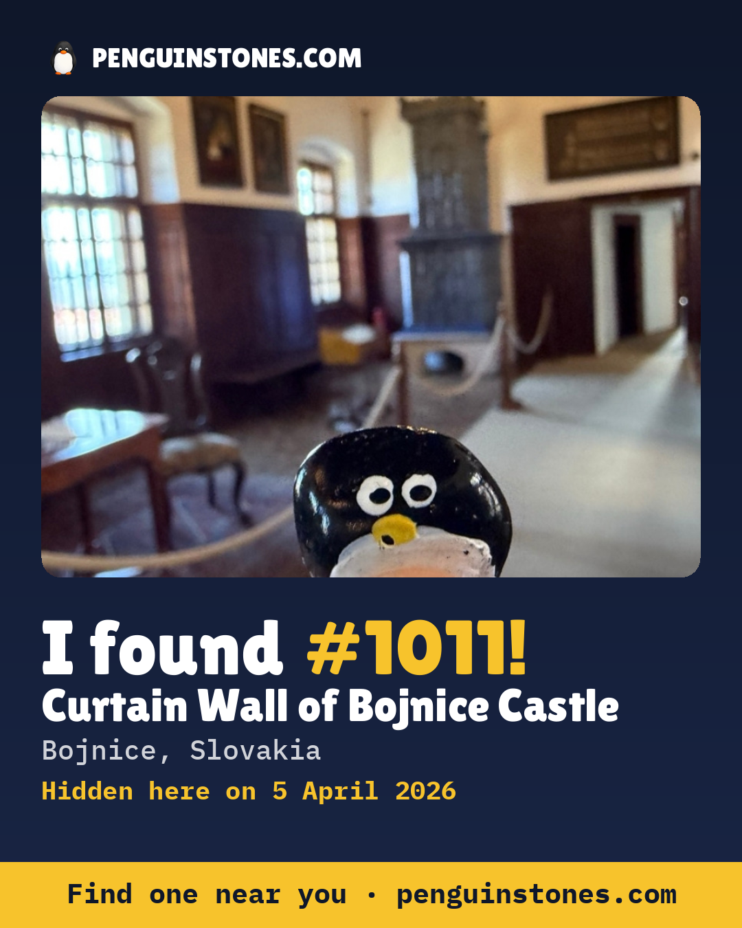 Obrázok s nápisom „I found #1011“: fotka kameňa, kde je a ako ďaleko docestoval