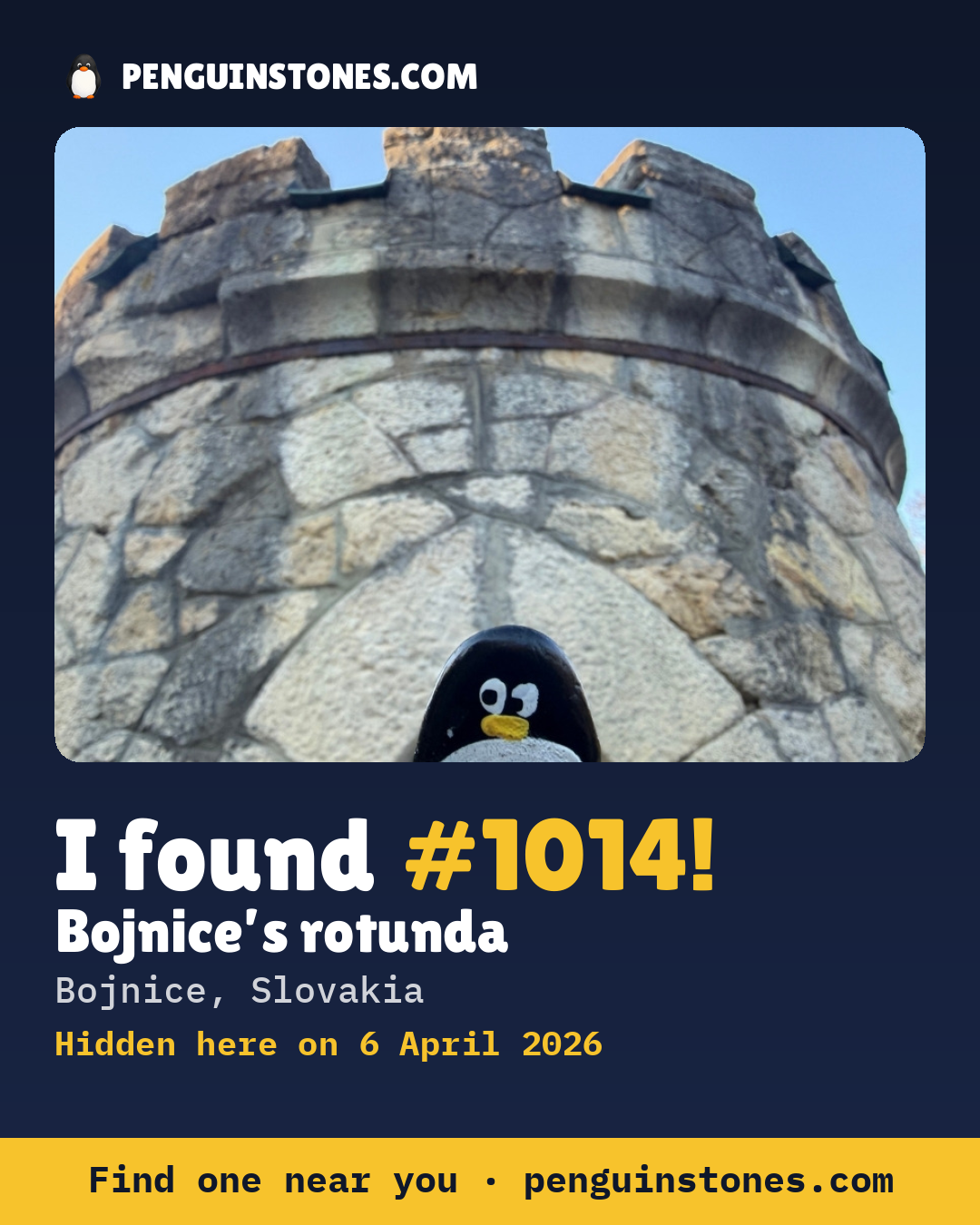 Obrázok s nápisom „I found #1014“: fotka kameňa, kde je a ako ďaleko docestoval