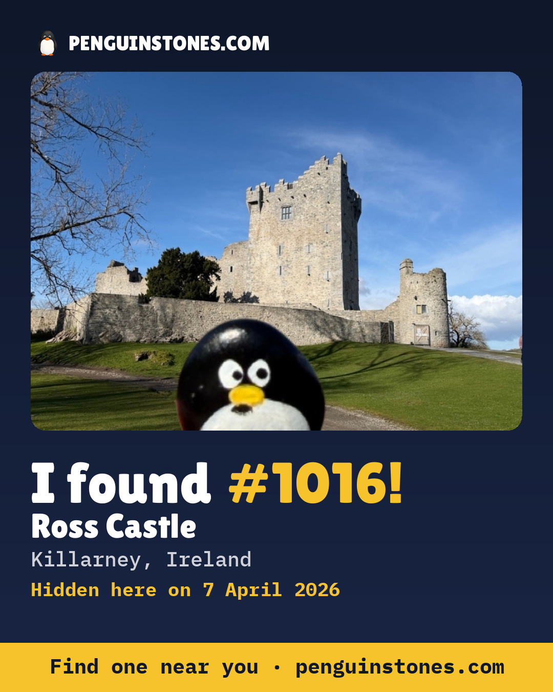 Obrázok s nápisom „I found #1016“: fotka kameňa, kde je a ako ďaleko docestoval