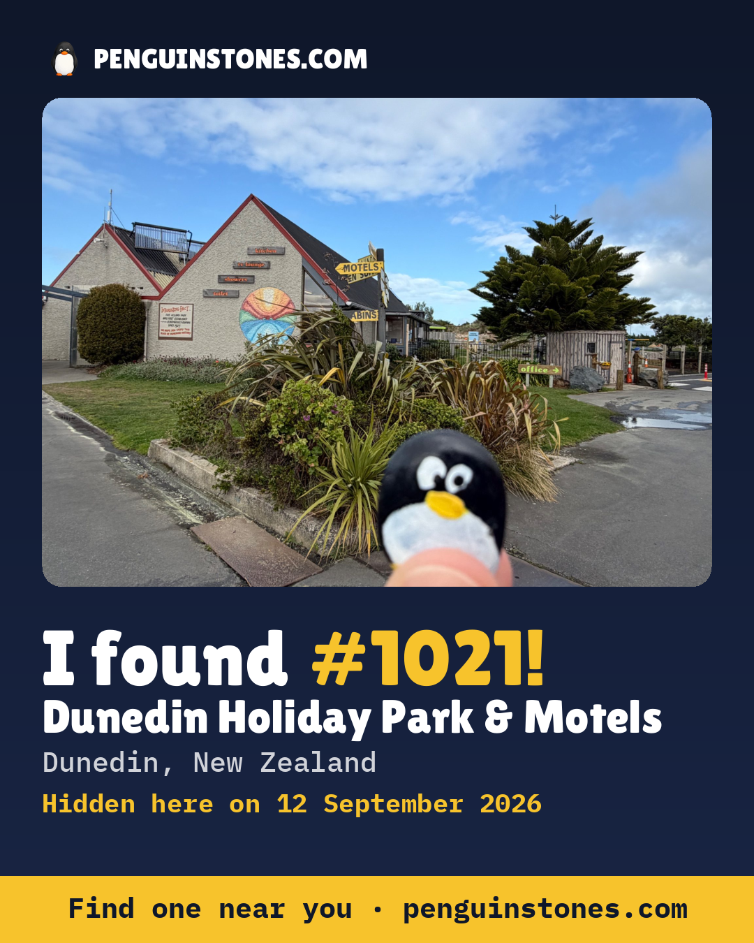 Obrázok s nápisom „I found #1021“: fotka kameňa, kde je a ako ďaleko docestoval