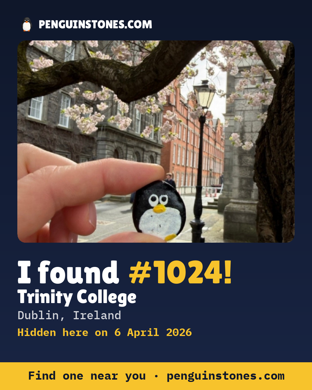 Obrázok s nápisom „I found #1024“: fotka kameňa, kde je a ako ďaleko docestoval