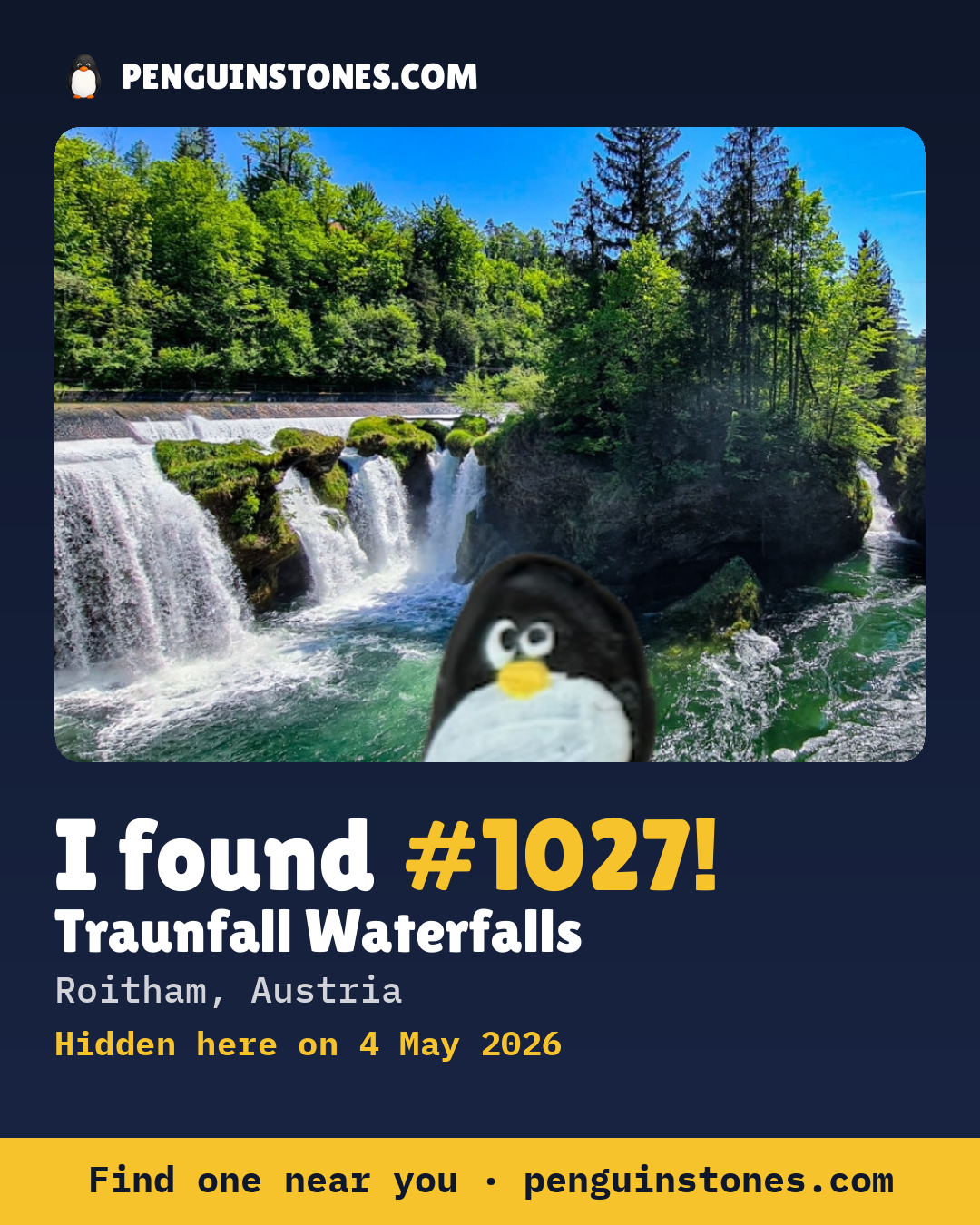 Obrázok s nápisom „I found #1027“: fotka kameňa, kde je a ako ďaleko docestoval