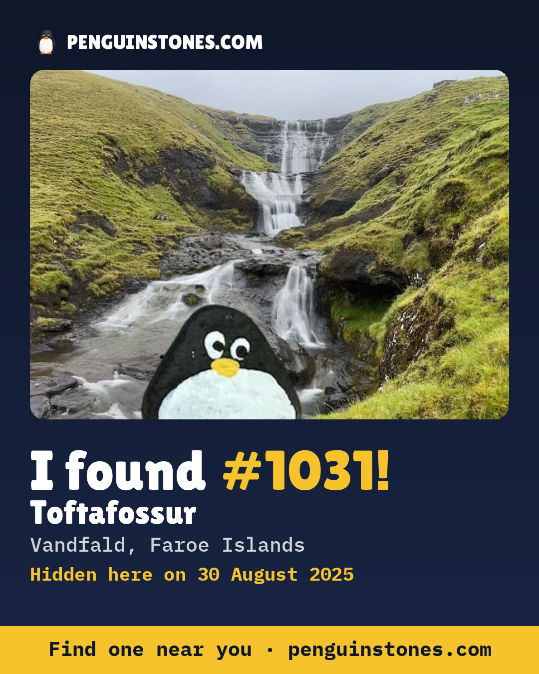 Obrázok s nápisom „I found #1031“: fotka kameňa, kde je a ako ďaleko docestoval