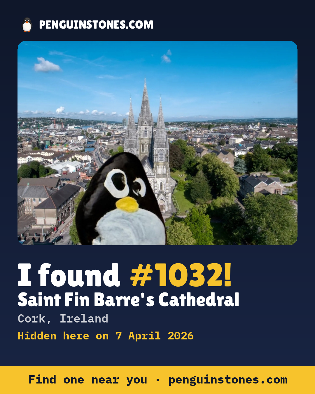 Obrázok s nápisom „I found #1032“: fotka kameňa, kde je a ako ďaleko docestoval