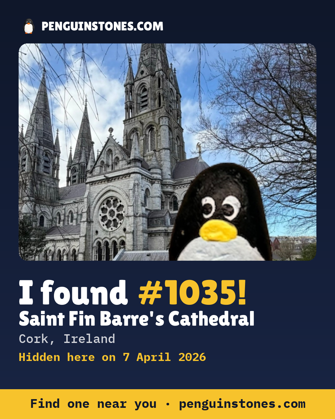 Obrázok s nápisom „I found #1035“: fotka kameňa, kde je a ako ďaleko docestoval