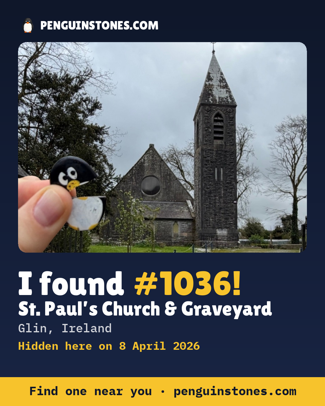Obrázok s nápisom „I found #1036“: fotka kameňa, kde je a ako ďaleko docestoval