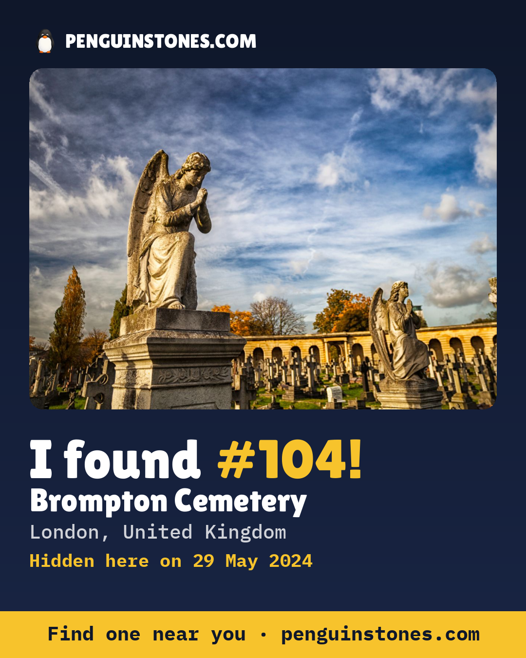 Obrázok s nápisom „I found #104“: fotka kameňa, kde je a ako ďaleko docestoval