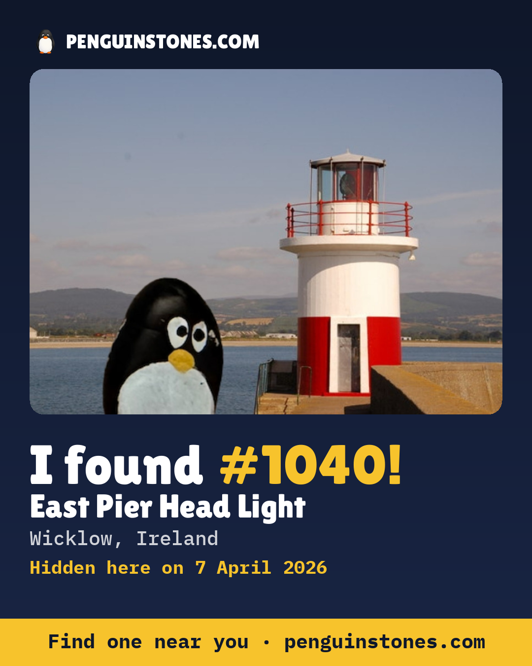 Obrázok s nápisom „I found #1040“: fotka kameňa, kde je a ako ďaleko docestoval