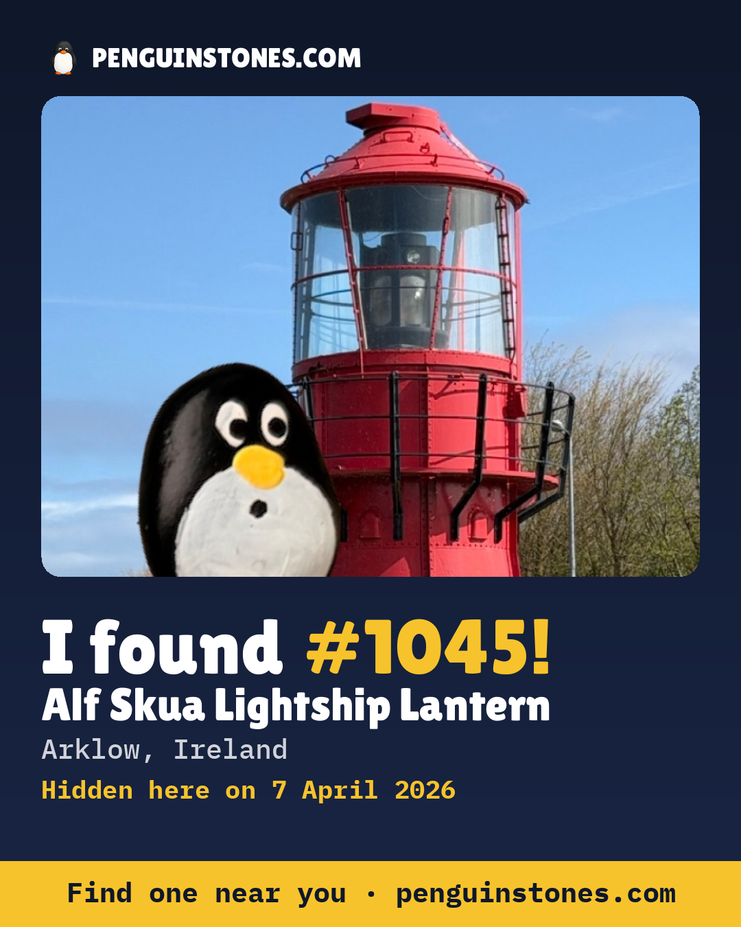 Obrázok s nápisom „I found #1045“: fotka kameňa, kde je a ako ďaleko docestoval