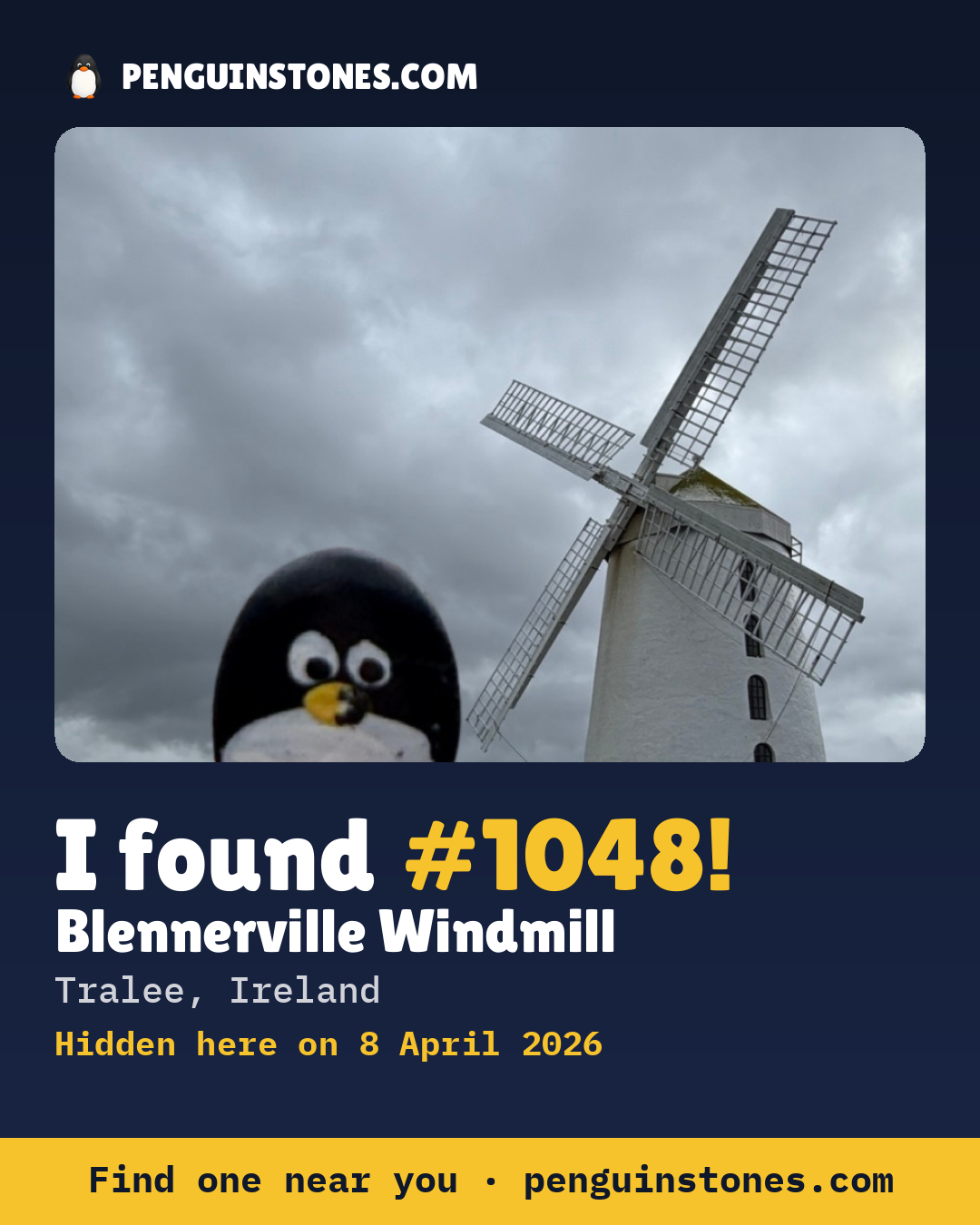 Obrázok s nápisom „I found #1048“: fotka kameňa, kde je a ako ďaleko docestoval