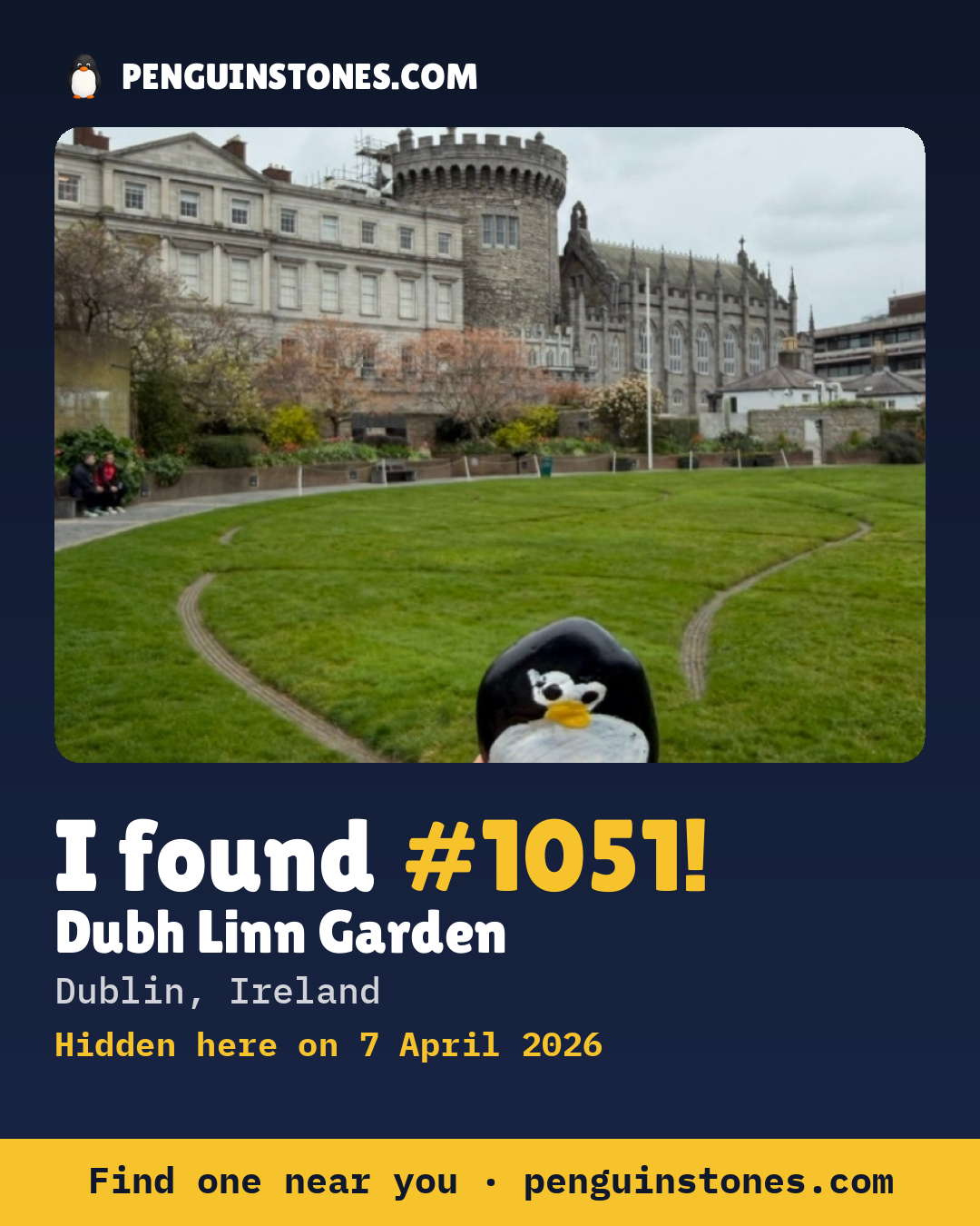 Obrázok s nápisom „I found #1051“: fotka kameňa, kde je a ako ďaleko docestoval