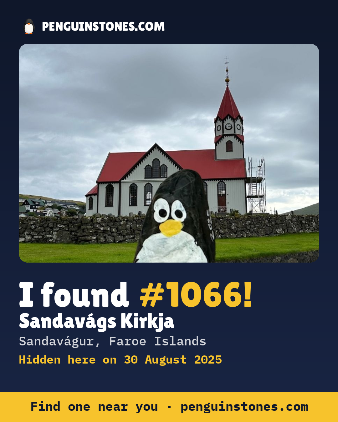 Obrázok s nápisom „I found #1066“: fotka kameňa, kde je a ako ďaleko docestoval