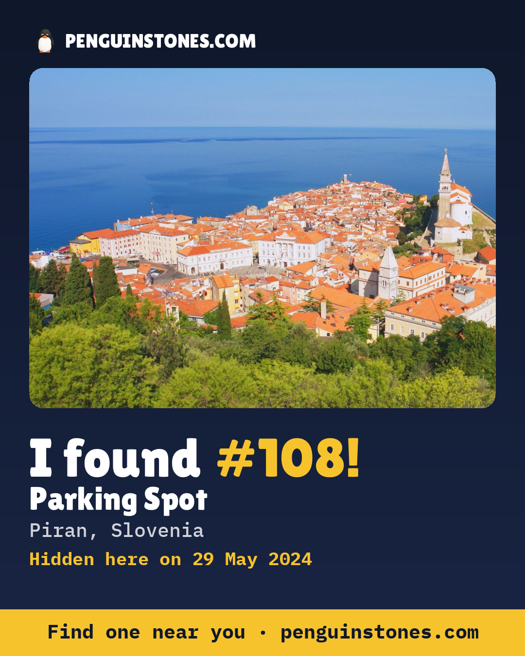 Obrázok s nápisom „I found #108“: fotka kameňa, kde je a ako ďaleko docestoval