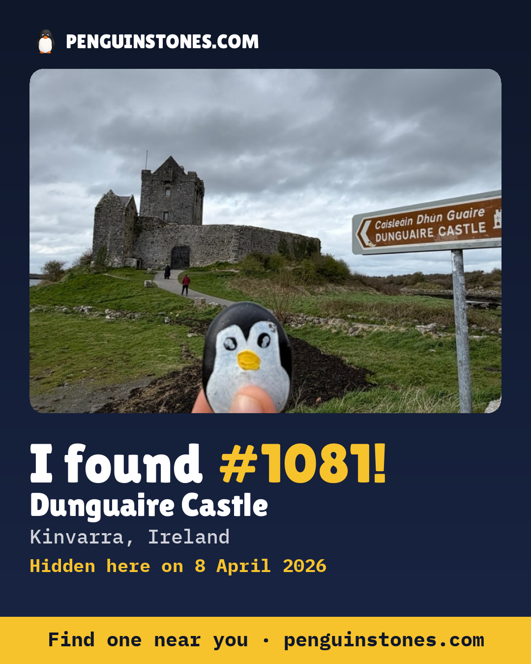 Obrázok s nápisom „I found #1081“: fotka kameňa, kde je a ako ďaleko docestoval