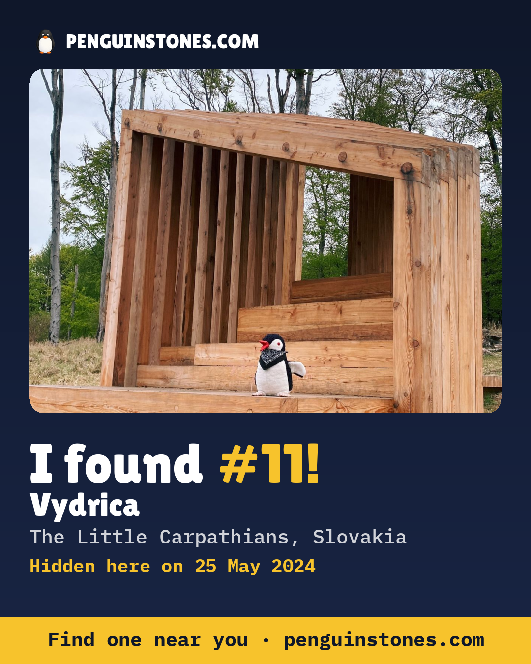 Obrázok s nápisom „I found #11“: fotka kameňa, kde je a ako ďaleko docestoval
