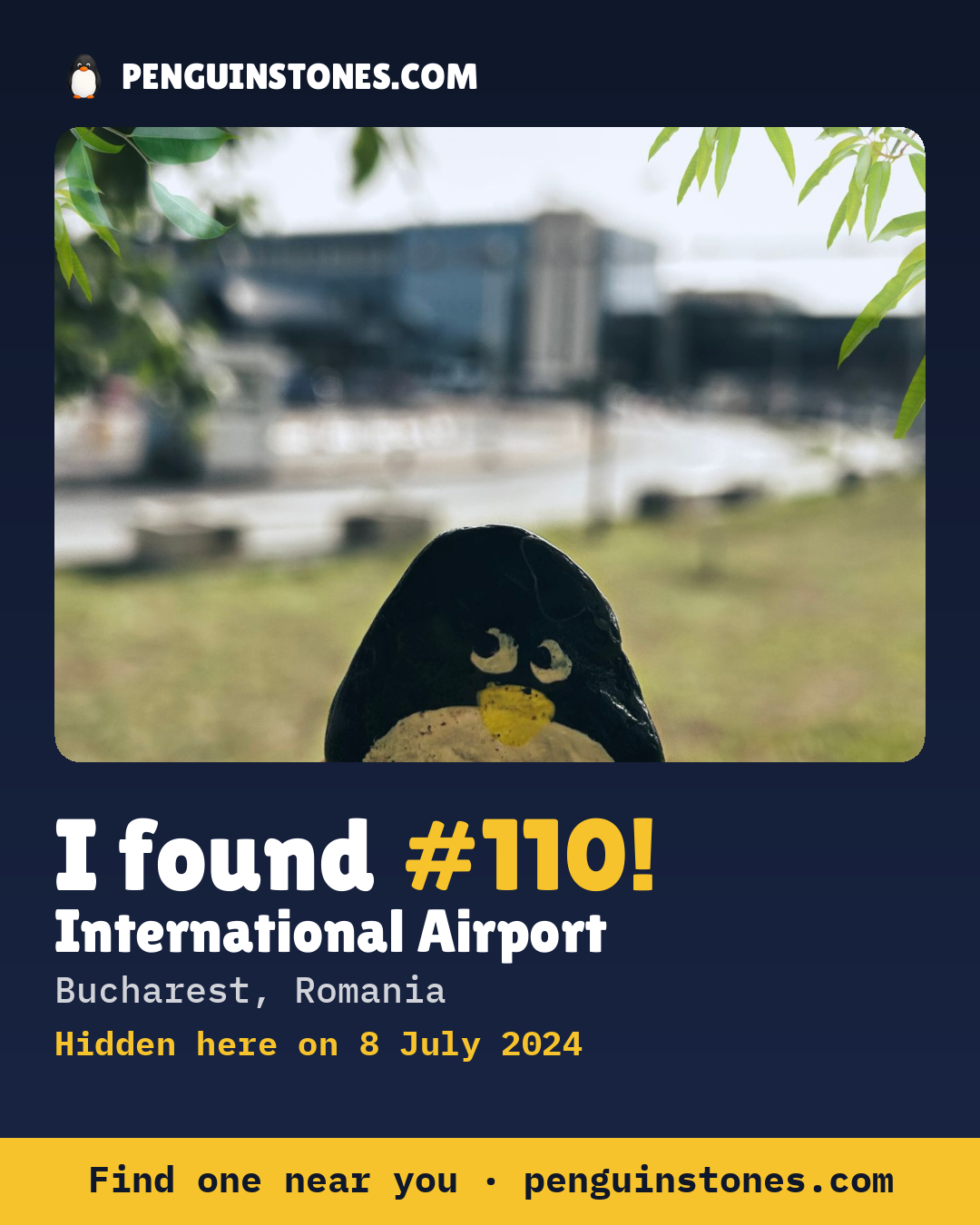 Obrázok s nápisom „I found #110“: fotka kameňa, kde je a ako ďaleko docestoval
