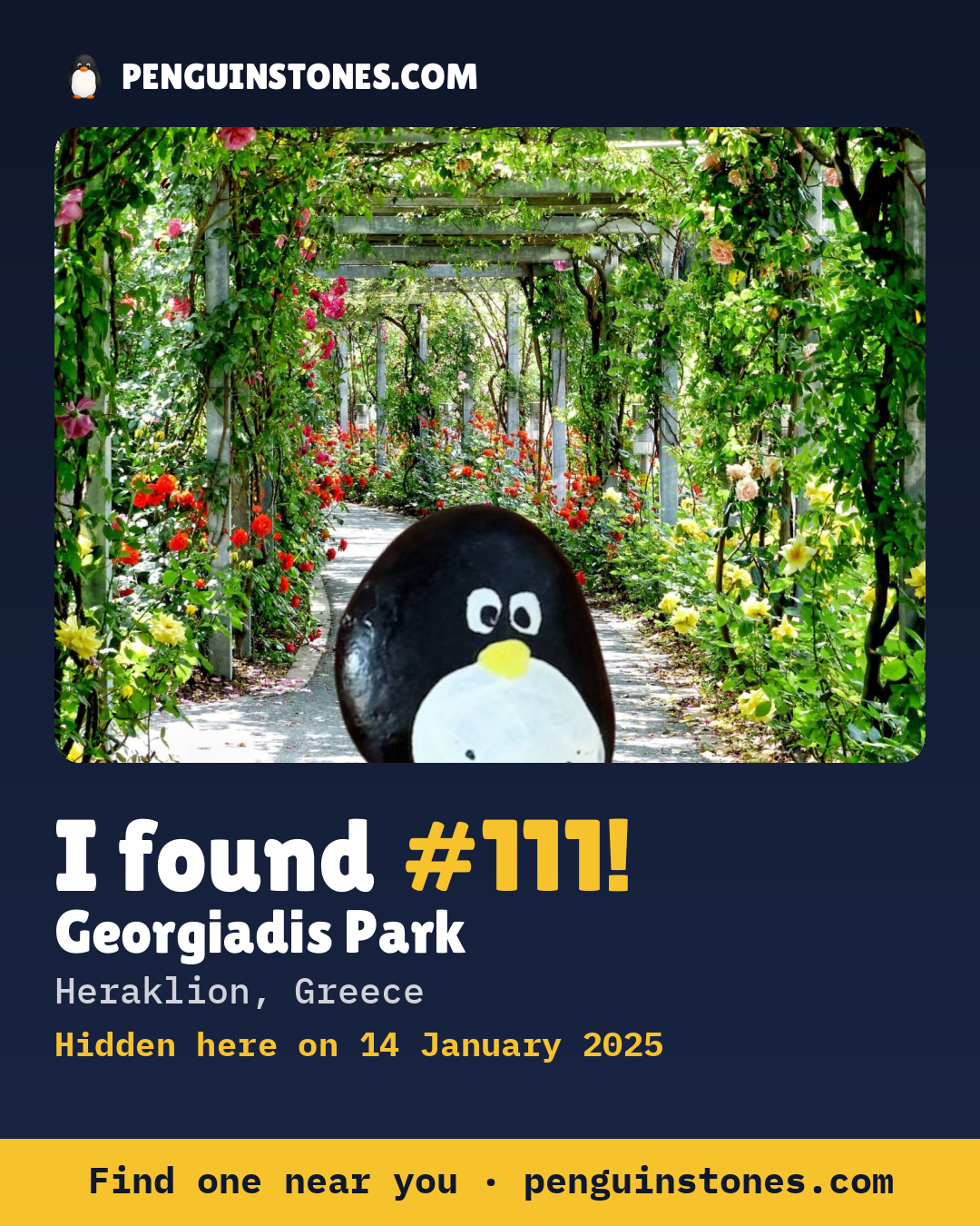 Obrázok s nápisom „I found #111“: fotka kameňa, kde je a ako ďaleko docestoval