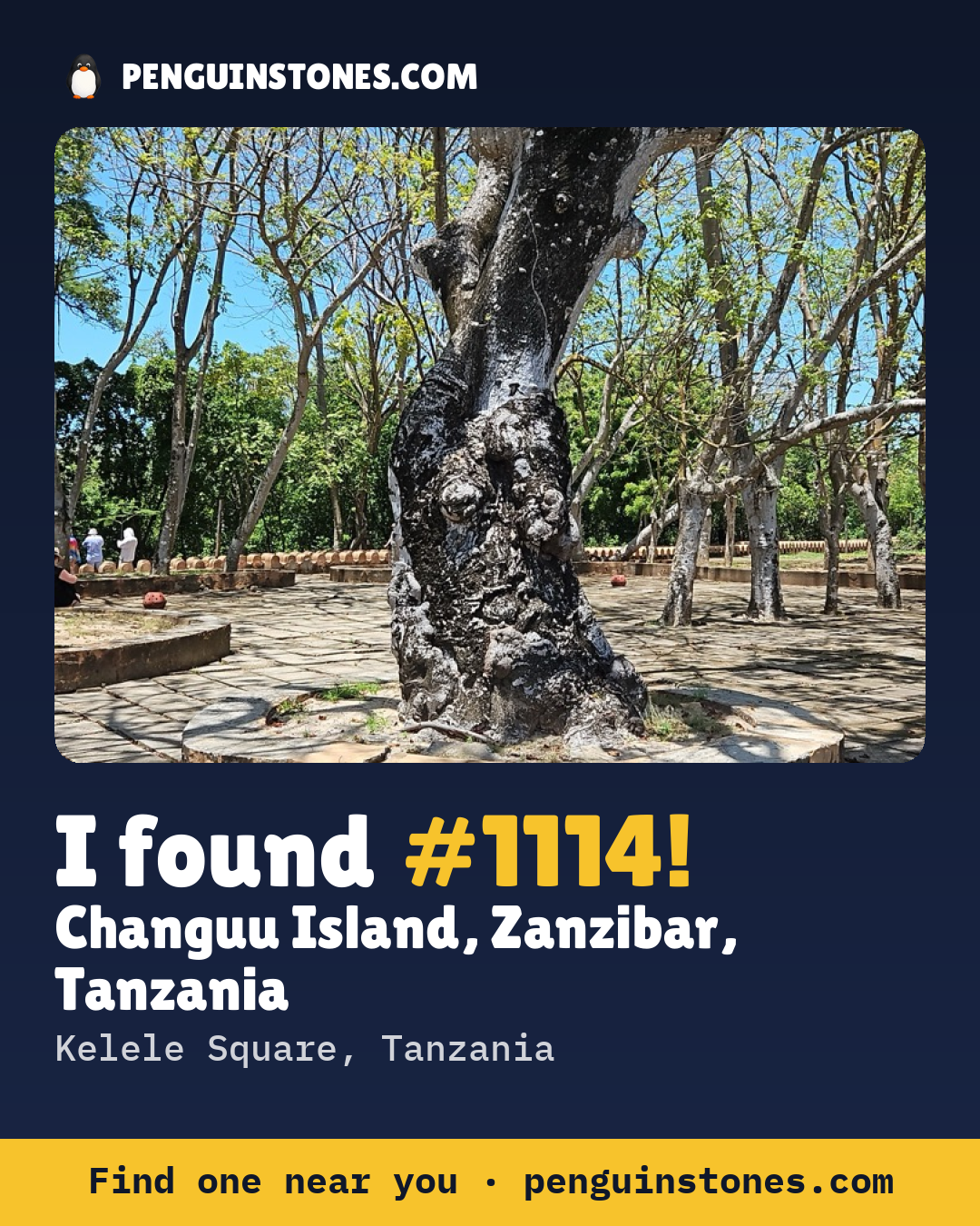 Obrázok s nápisom „I found #1114“: fotka kameňa, kde je a ako ďaleko docestoval