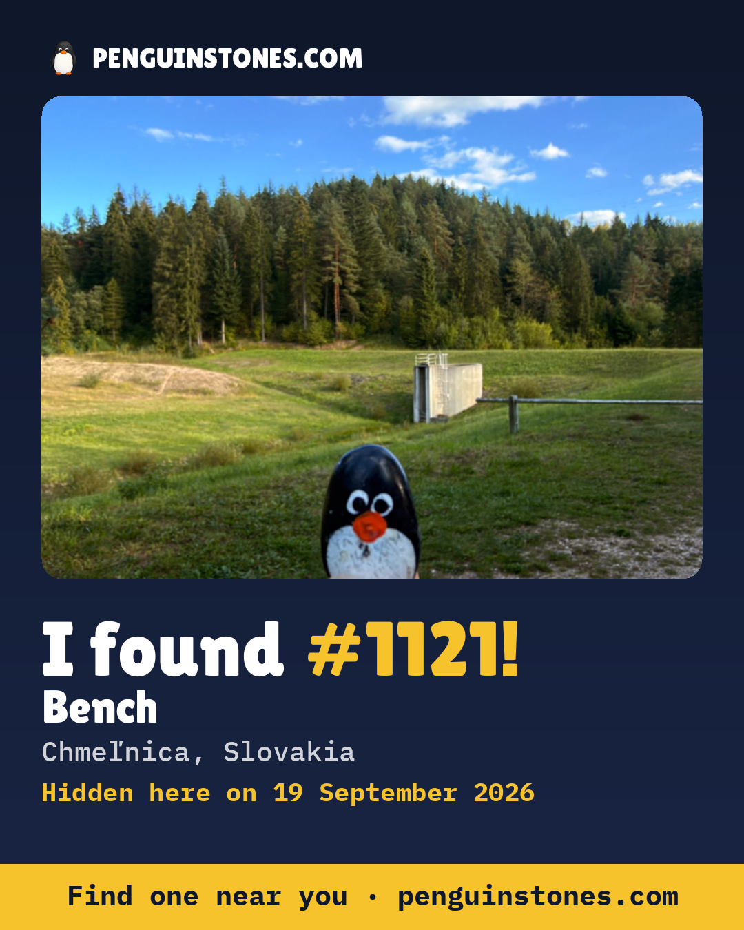 Obrázok s nápisom „I found #1121“: fotka kameňa, kde je a ako ďaleko docestoval
