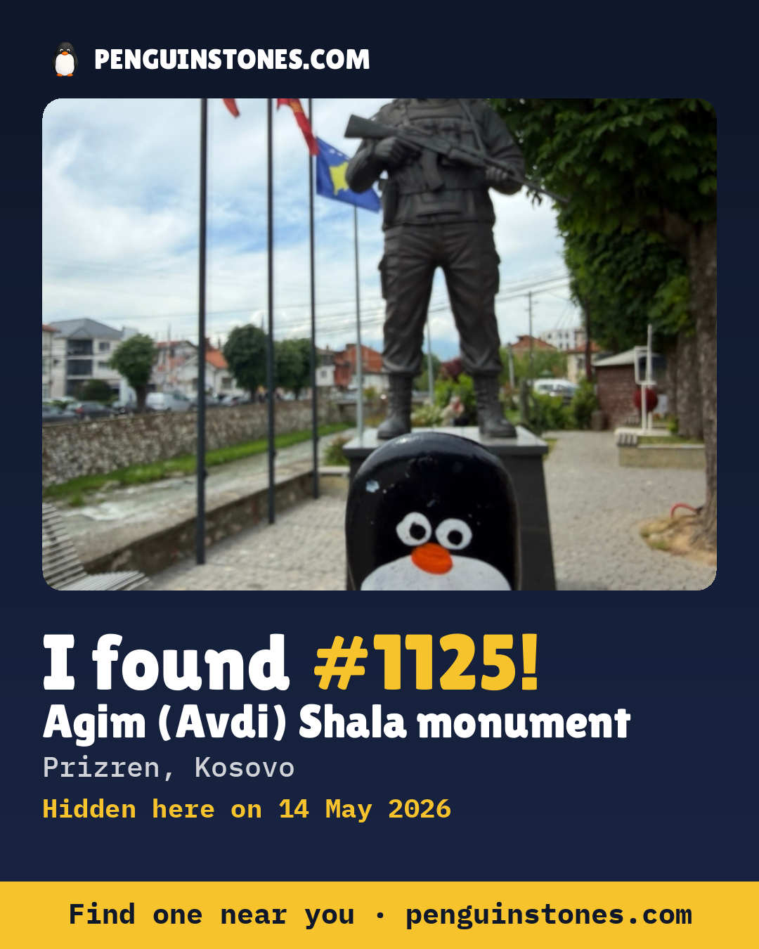 Obrázok s nápisom „I found #1125“: fotka kameňa, kde je a ako ďaleko docestoval