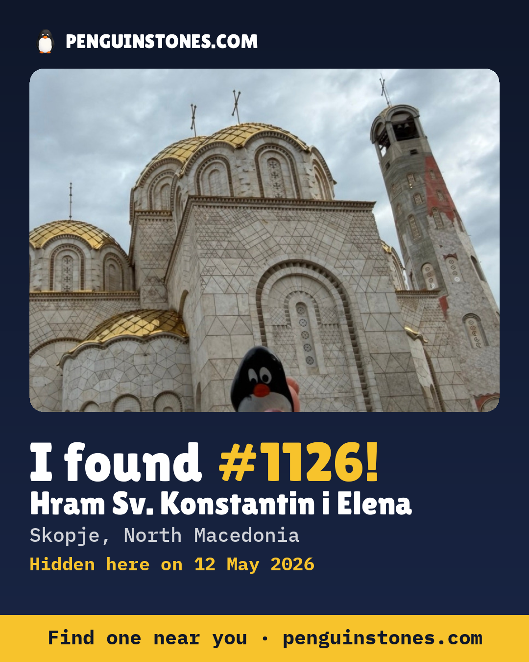 Obrázok s nápisom „I found #1126“: fotka kameňa, kde je a ako ďaleko docestoval