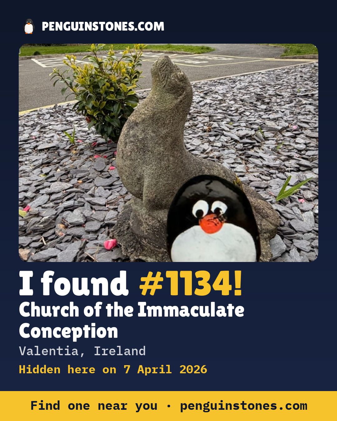 Obrázok s nápisom „I found #1134“: fotka kameňa, kde je a ako ďaleko docestoval
