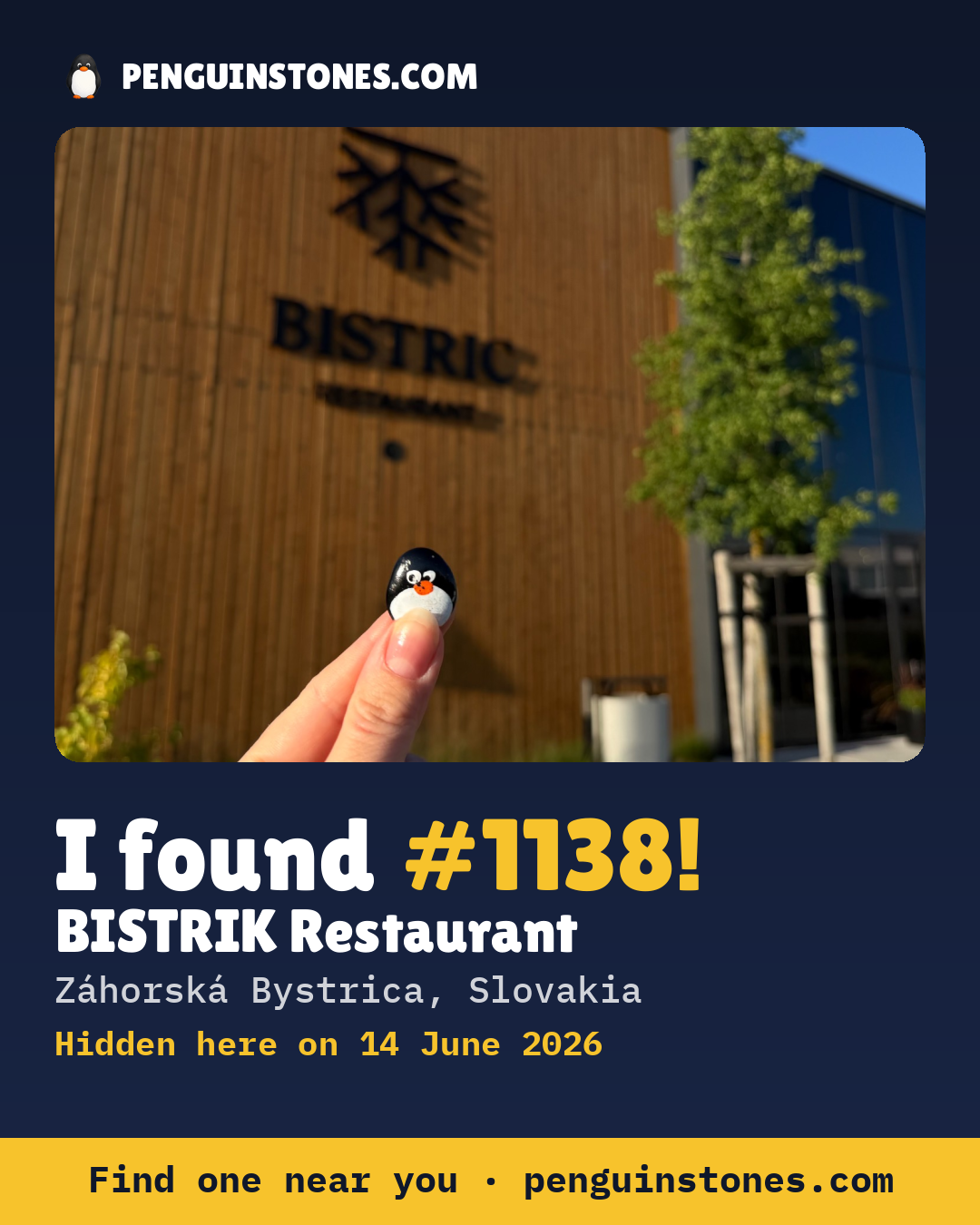 Obrázok s nápisom „I found #1138“: fotka kameňa, kde je a ako ďaleko docestoval