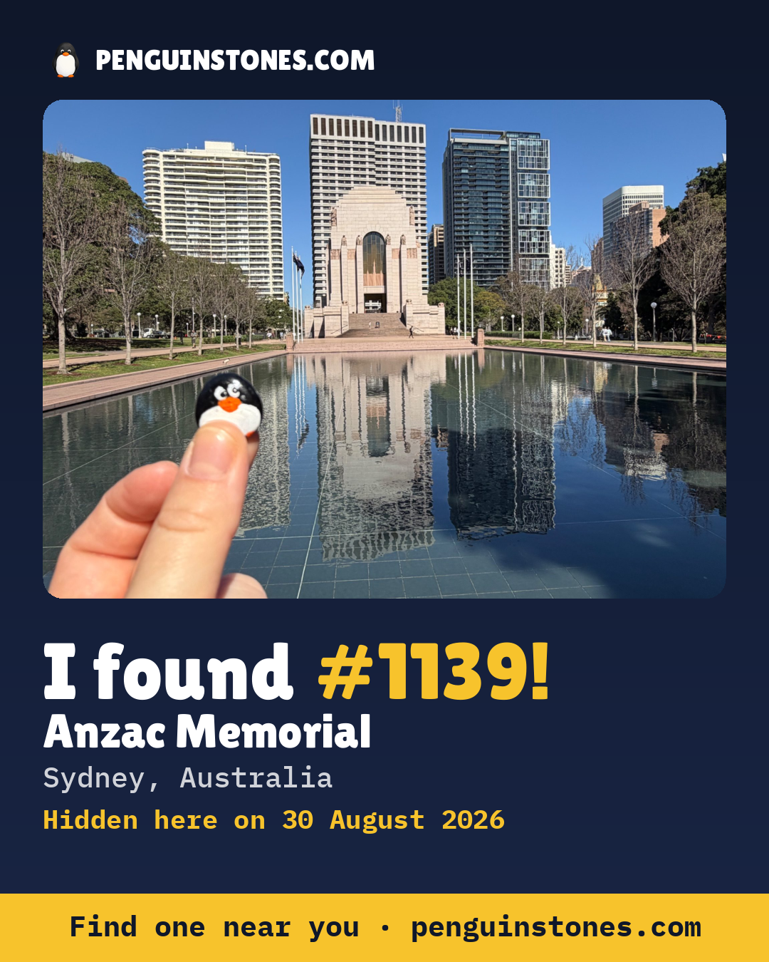 Obrázok s nápisom „I found #1139“: fotka kameňa, kde je a ako ďaleko docestoval