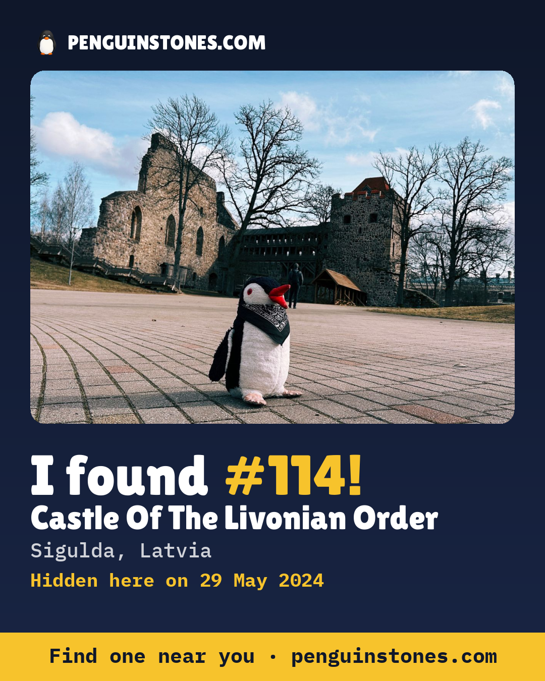 Obrázok s nápisom „I found #114“: fotka kameňa, kde je a ako ďaleko docestoval