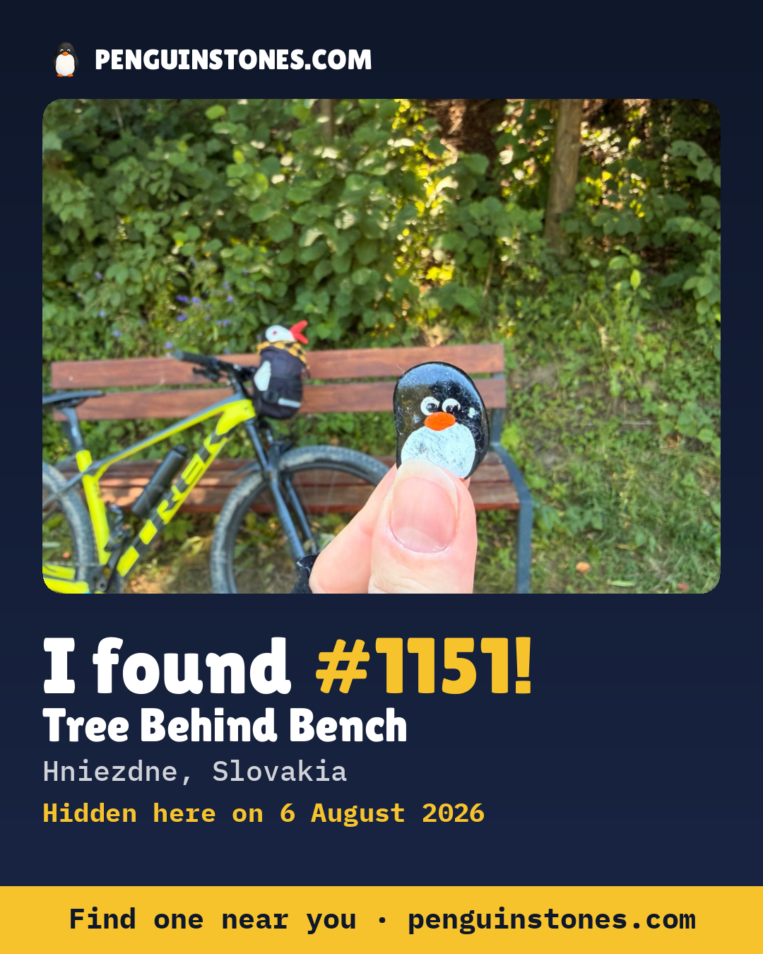 Obrázok s nápisom „I found #1151“: fotka kameňa, kde je a ako ďaleko docestoval