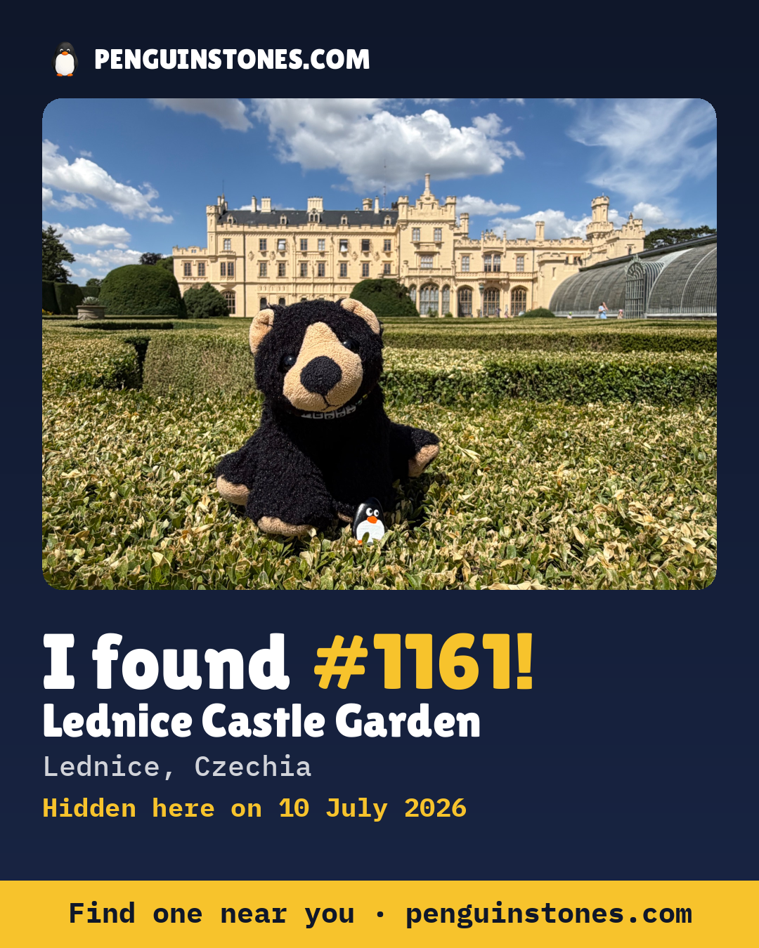 Obrázok s nápisom „I found #1161“: fotka kameňa, kde je a ako ďaleko docestoval