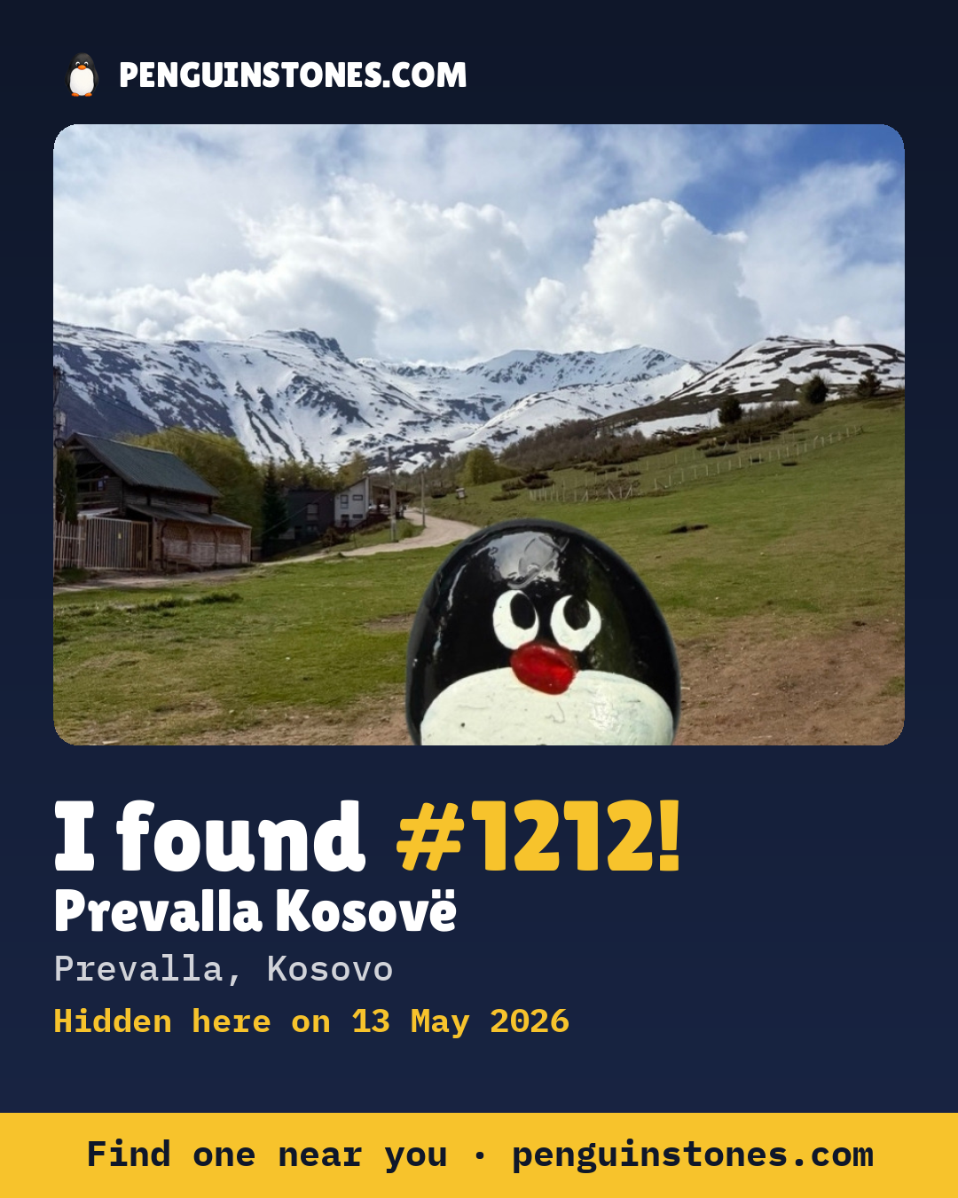Obrázok s nápisom „I found #1212“: fotka kameňa, kde je a ako ďaleko docestoval