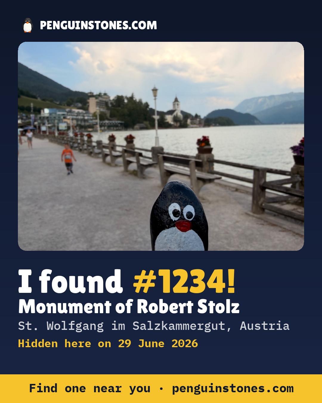 Obrázok s nápisom „I found #1234“: fotka kameňa, kde je a ako ďaleko docestoval