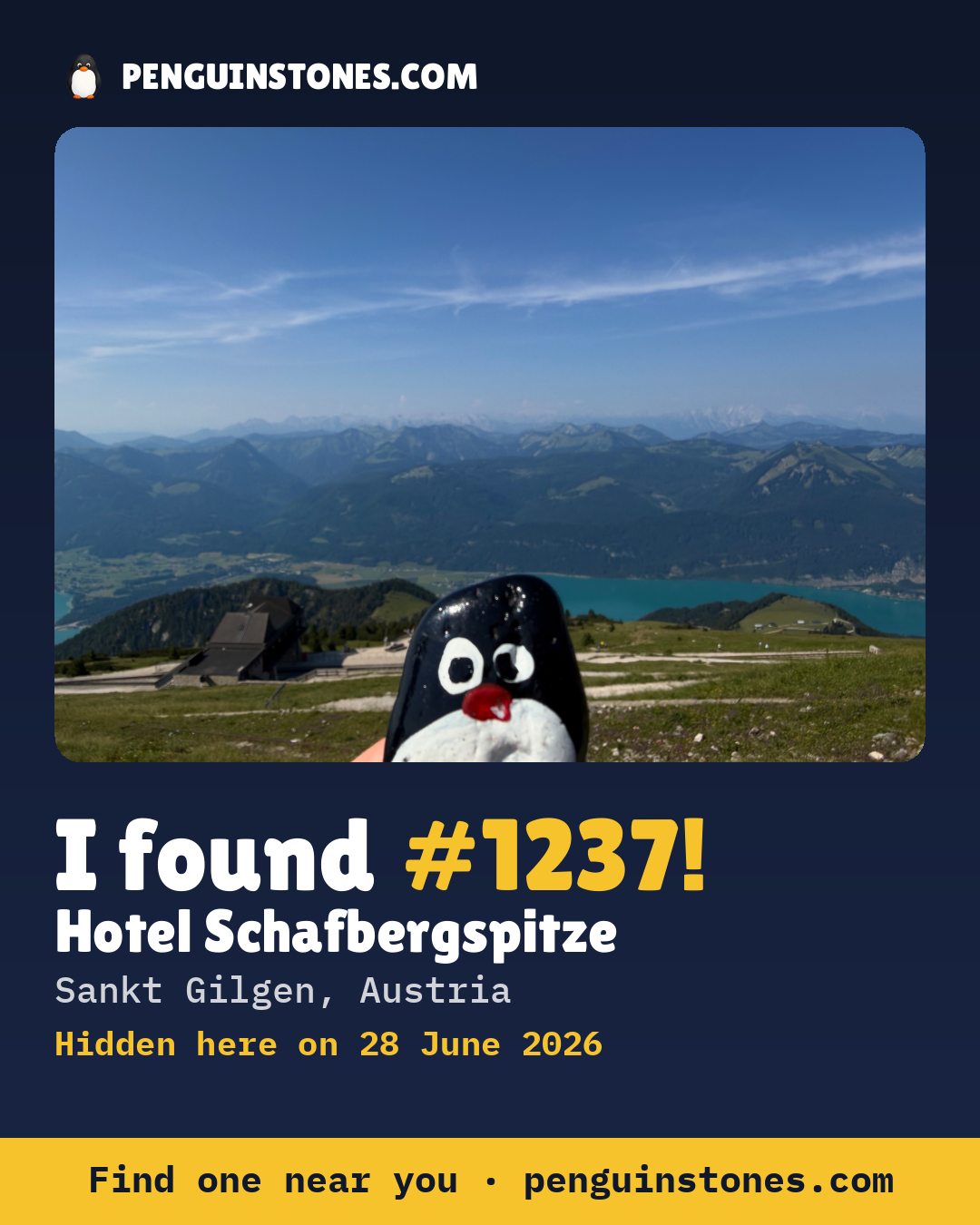 Obrázok s nápisom „I found #1237“: fotka kameňa, kde je a ako ďaleko docestoval