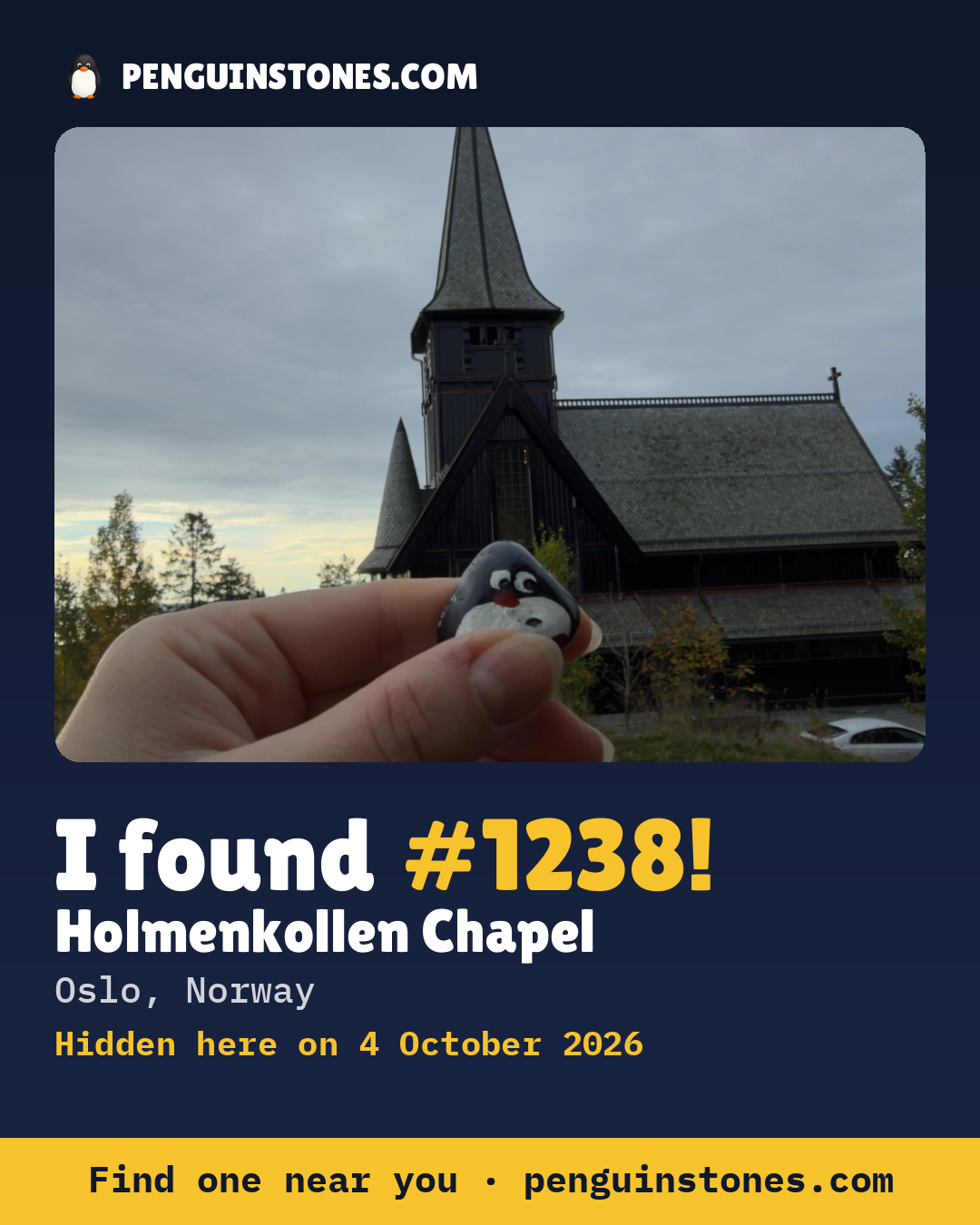 An “I found #1238” picture: the stone’s photo, where it is and how far it has travelled