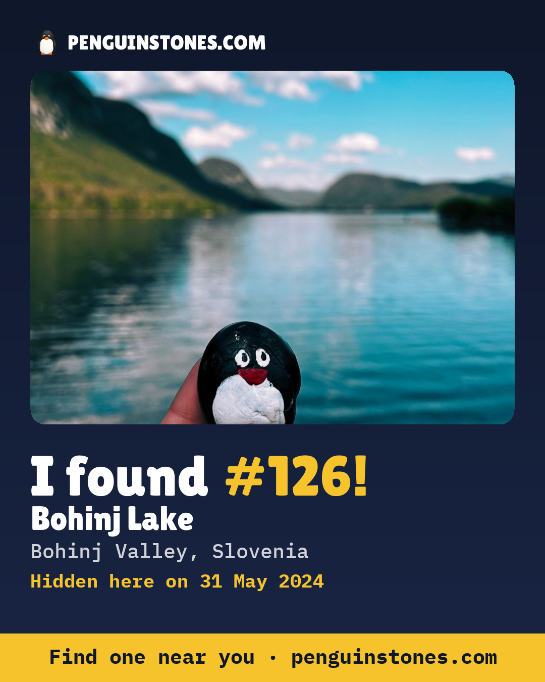 Obrázok s nápisom „I found #126“: fotka kameňa, kde je a ako ďaleko docestoval