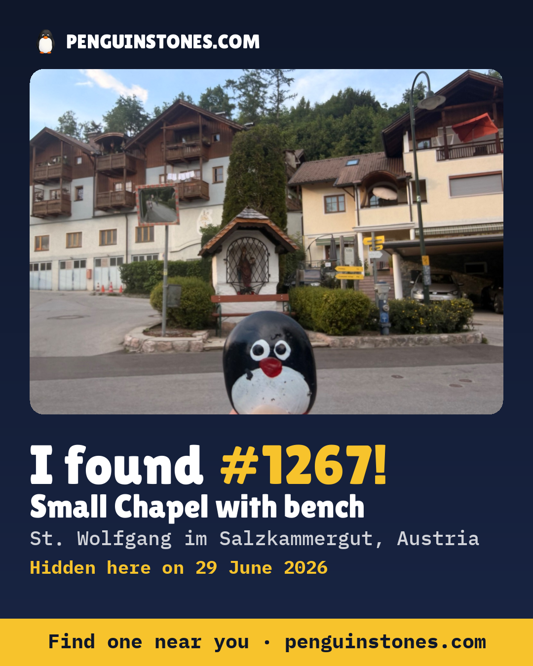 Obrázok s nápisom „I found #1267“: fotka kameňa, kde je a ako ďaleko docestoval