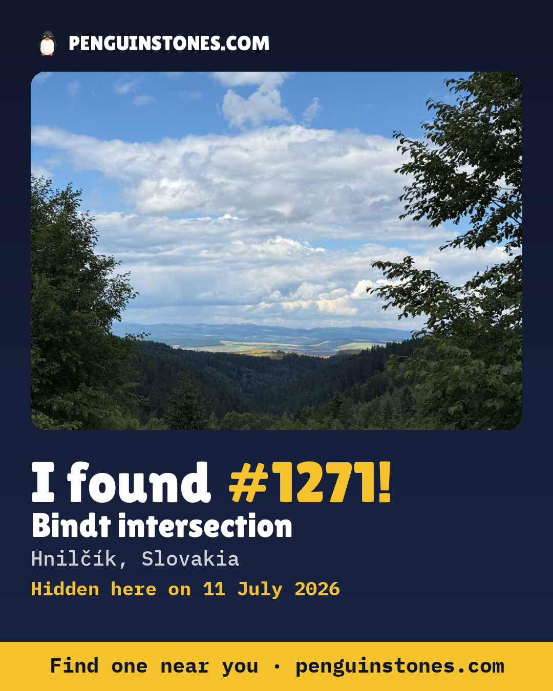 Obrázok s nápisom „I found #1271“: fotka kameňa, kde je a ako ďaleko docestoval