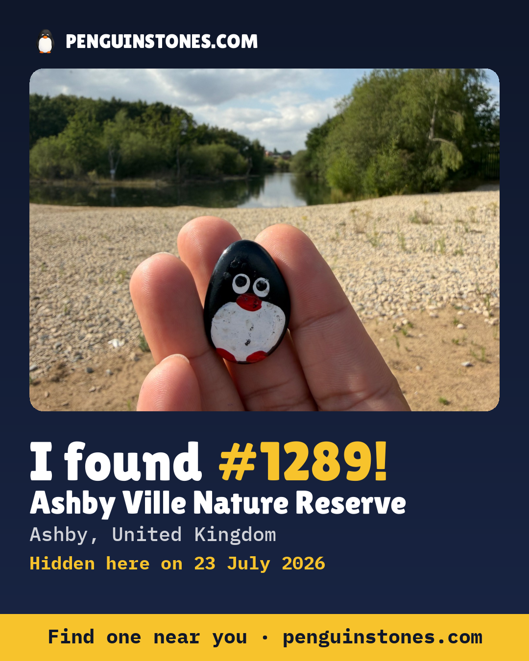 Obrázok s nápisom „I found #1289“: fotka kameňa, kde je a ako ďaleko docestoval