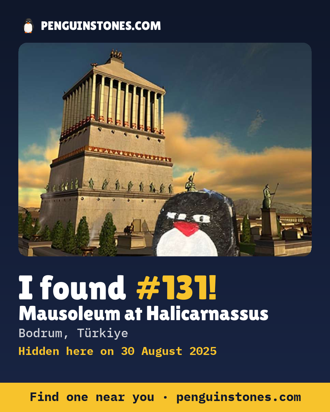 Obrázok s nápisom „I found #131“: fotka kameňa, kde je a ako ďaleko docestoval
