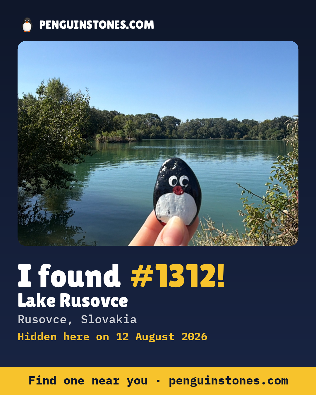 Obrázok s nápisom „I found #1312“: fotka kameňa, kde je a ako ďaleko docestoval