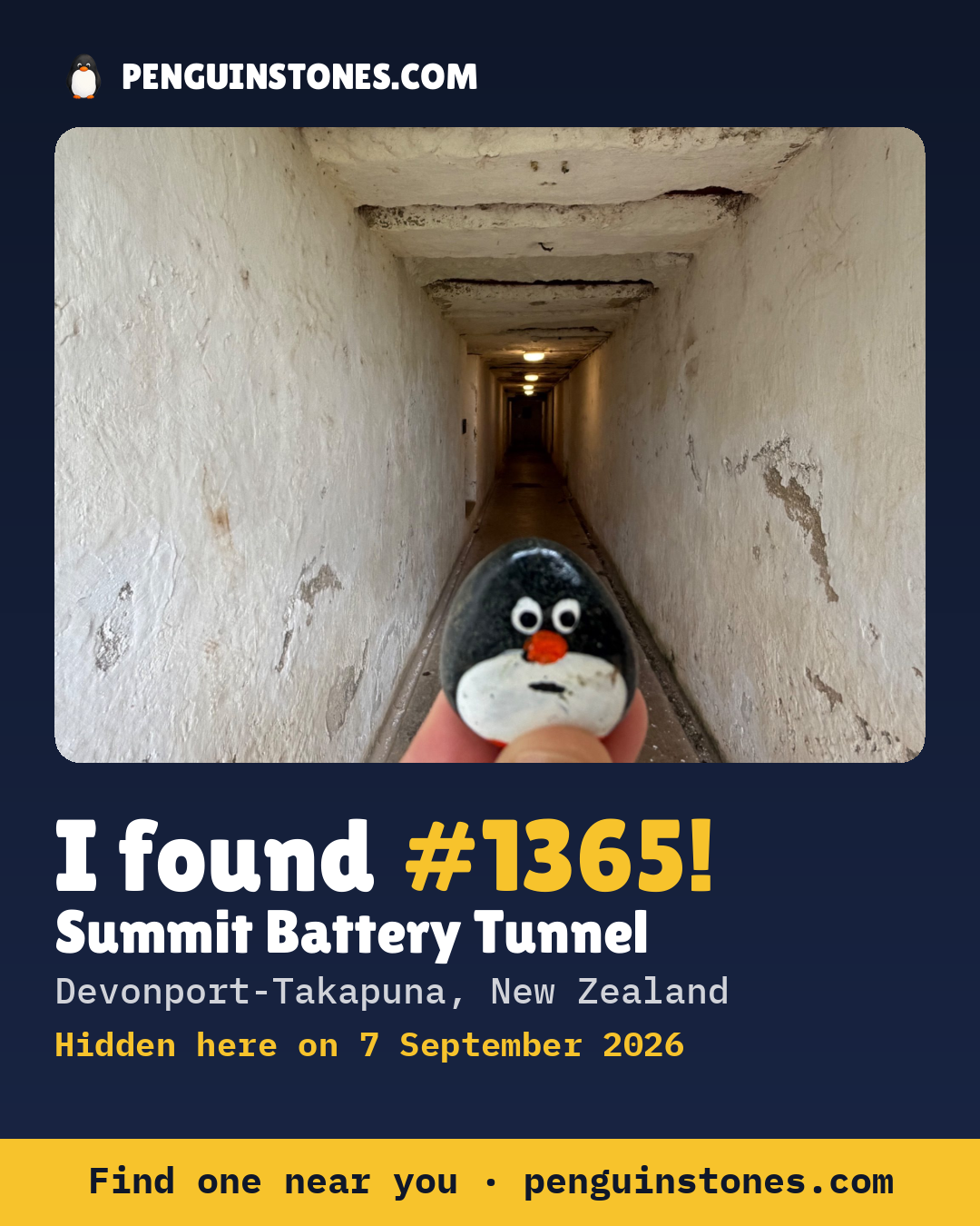 Obrázok s nápisom „I found #1365“: fotka kameňa, kde je a ako ďaleko docestoval