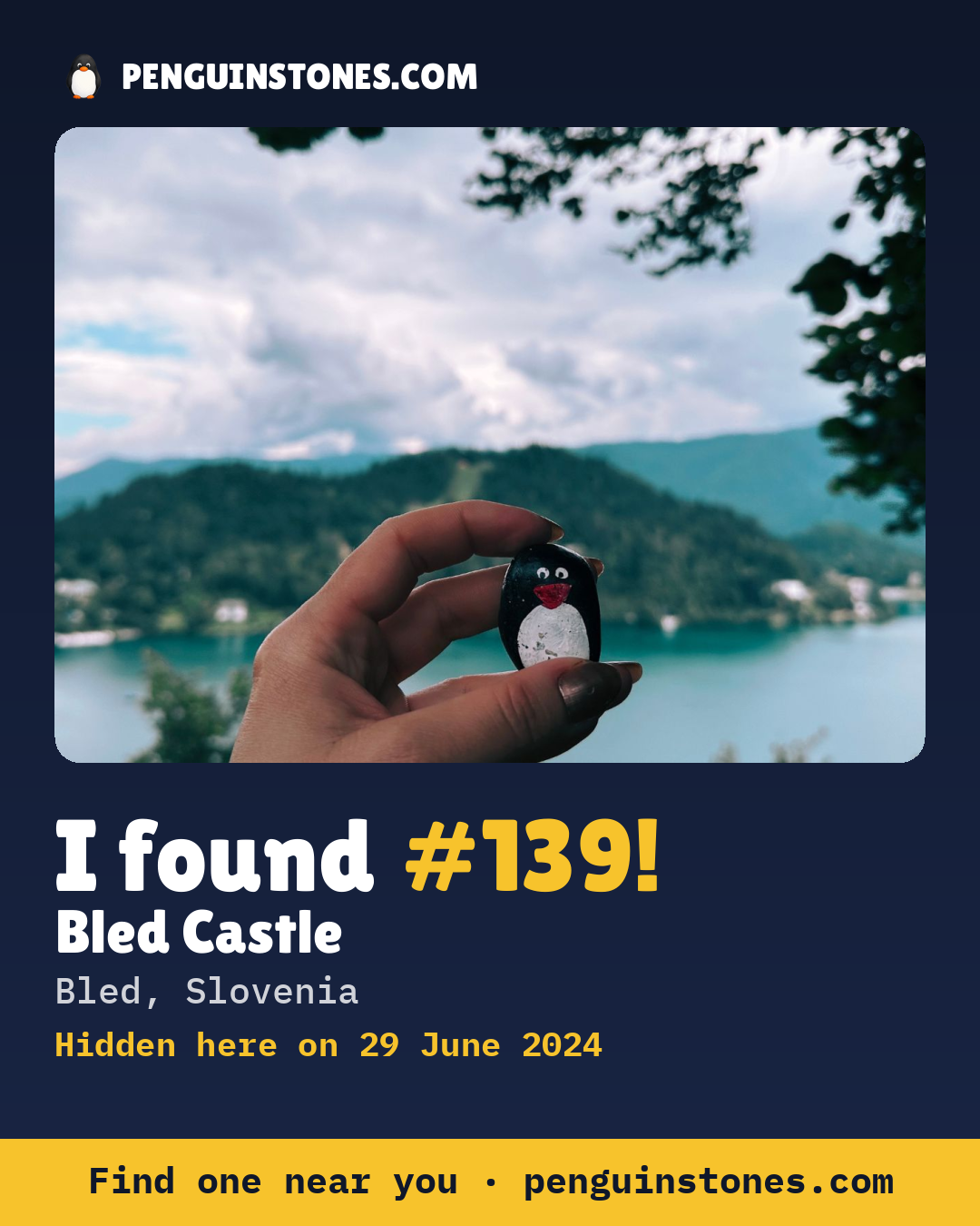 Obrázok s nápisom „I found #139“: fotka kameňa, kde je a ako ďaleko docestoval