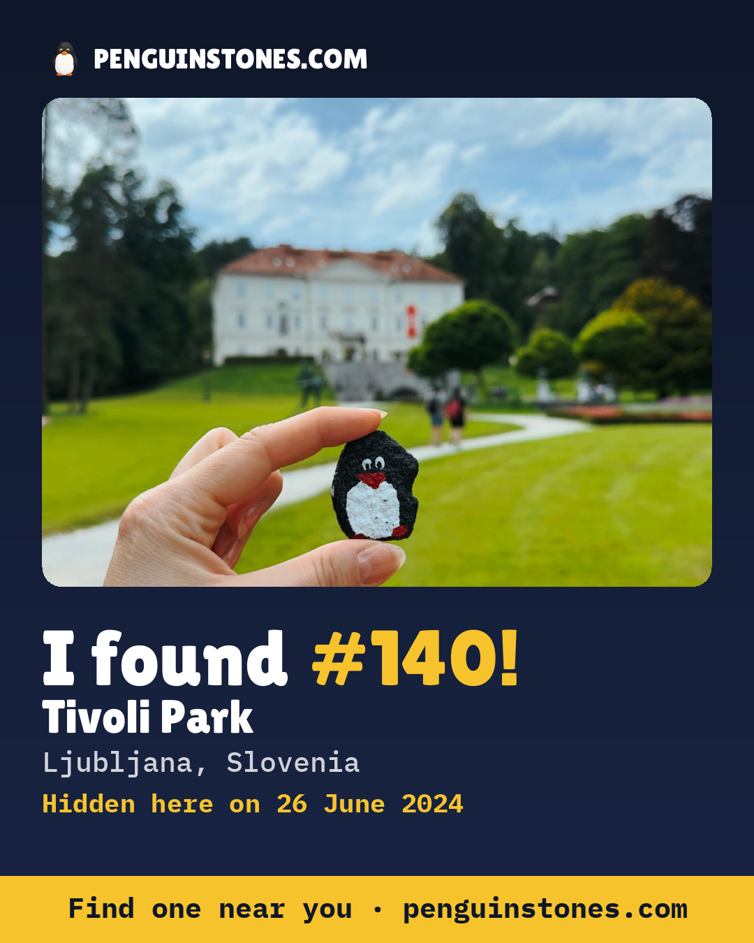 Obrázok s nápisom „I found #140“: fotka kameňa, kde je a ako ďaleko docestoval
