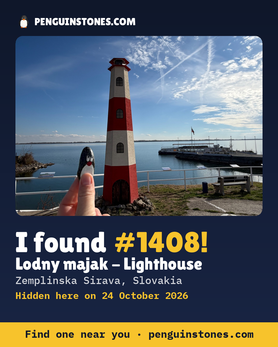 An “I found #1408” picture: the stone’s photo, where it is and how far it has traveled