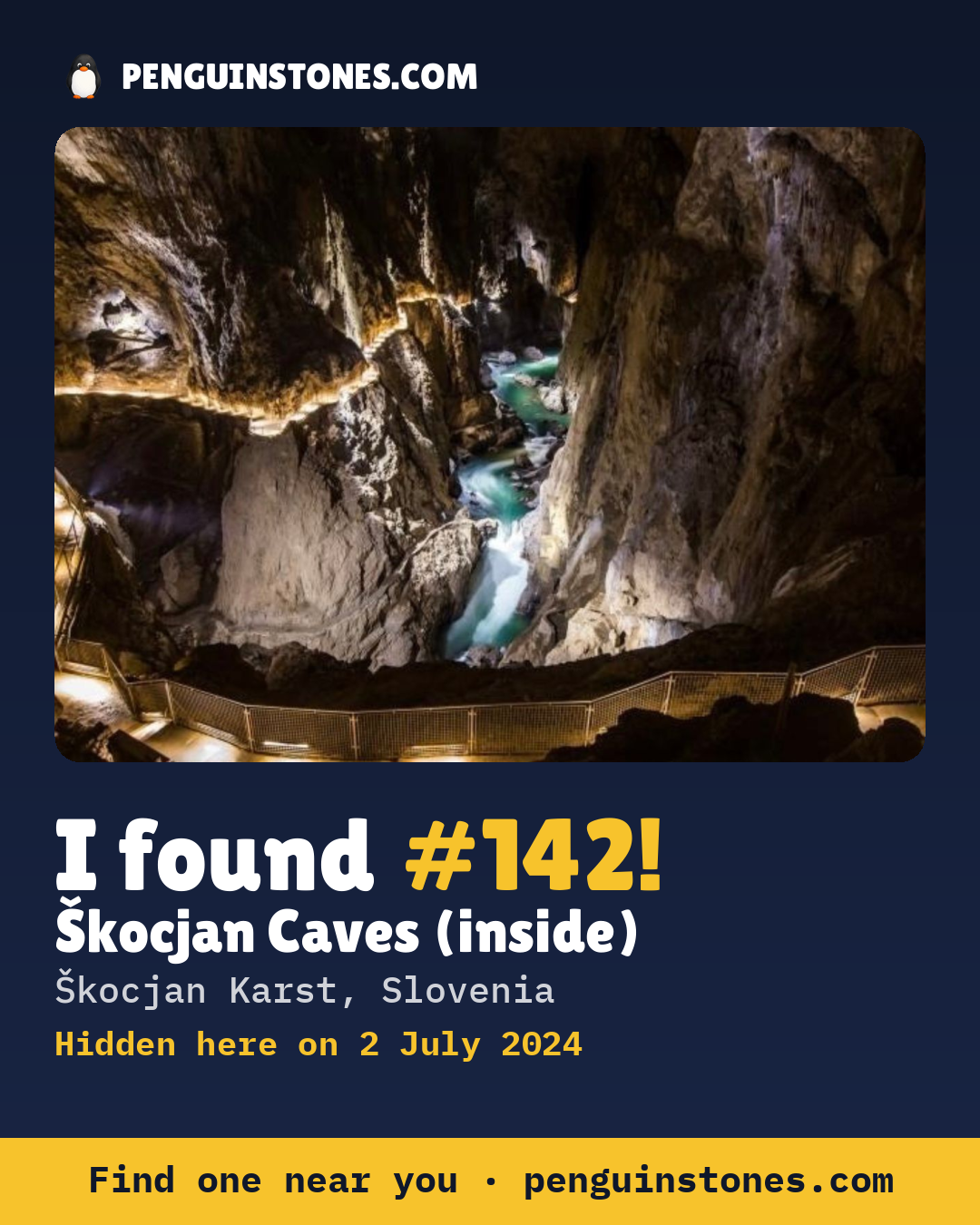 Obrázok s nápisom „I found #142“: fotka kameňa, kde je a ako ďaleko docestoval